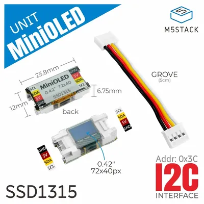 M5Stack Official Mini OLED Unit 0.42 Inch 72x40 Resolution Monochrome Display SSD1315