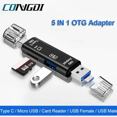 OTG Card Reader 5 IN 1 Micro USB Type C TF Memory Cardreader for Android Phone Computer Smartphone