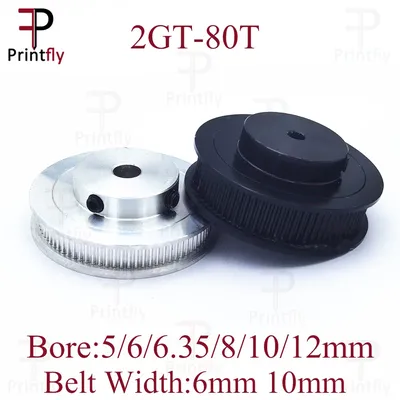 Printfly Voron 3D Printer Parts 80 Teeth 2GT Timing Pulley Bore 5/6/6.35/810/12mm For Width 6/10mm