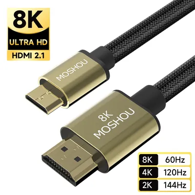 MOSHOU Mini HDMI to HDMI-compatible Cable 8K@60Hz 4K@120Hz High Speed HDMI to Mini HDMI Cable