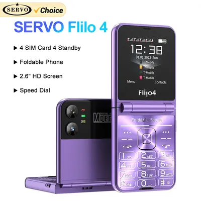 SERVO Flilo4 Flip Cellphone Four SIM Card GSM Cellular Network Flashlight Speed Dial Magic Voice