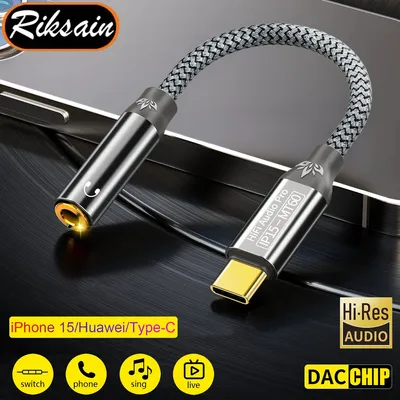USB Type C To 3.5mm Female Headphone Jack Adapter USB C To Aux Audio Cable for IPhone15 Laptop Mate