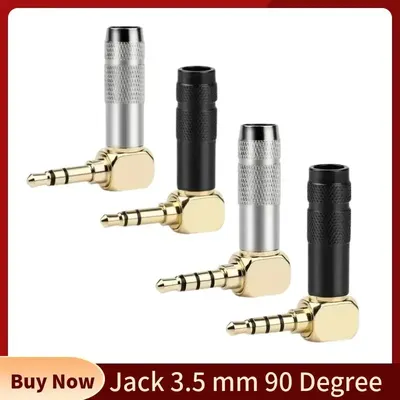 Jack 3.5mm 90 Degree For Soldering 1/8" 3 4 Pole Earphone Plug Audio Connector Right Angle Gold