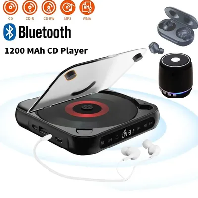 Portable CD Player With 5 Playback Modes Touchscreen Headphone Anti-Skip Shockproof Mini Music CD Walkman For Student Friend
