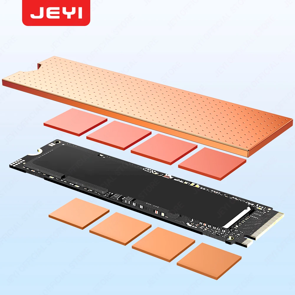 JEYI Copper M.2 HeatSink with Nano Thermal Pads, NVMe NGFF Pure Copper SSD Cooler Solid State Disk Radiator for Laptop Desktop