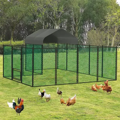 Extra Large Chicken Coop for Outdoor, Farm Metal Poultry Run, Walk-in Cage, House Kennels with