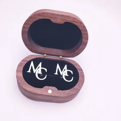 Tangula Custom Cufflinks For Groom Men's Stainless Steel Initials Cufflinks Wish Oak Gift Box
