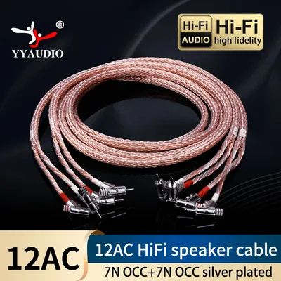 1Pair HiFi 12AC 7N OCC Speaker Cable Rhodium-Plated Banana Plug Amplifier Player interconnection Wire Self-locking Gun Plug
