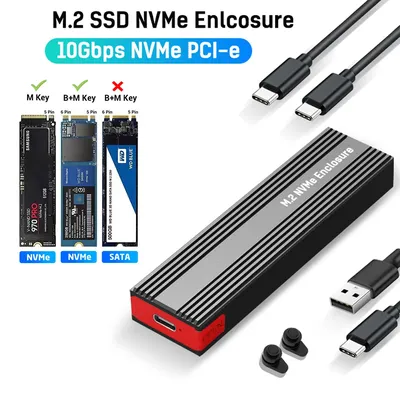 M2 NVMe SSD Enclosure 10Gbps PCIe SSD Case Portable Box USB C 3.2 Gen2 Tool Free External Adapter