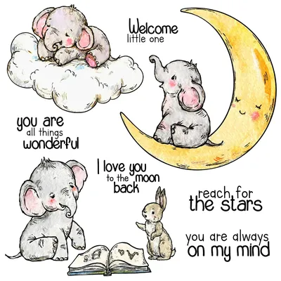 Mangocraft Cute Sleeping Elephant On Moon Clouds Cutting Dies Clear Stamps DIY Scrapbooking Metal