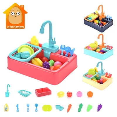 Kitchen Toy Plastic Dish Wash Sink Set Children Simulation Pretend Role Play Housework Kit Early