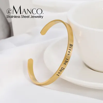 eManco 6mm Gold Color Stainless Steel Engraved Positive Inspirational Quote Stamped Cuff Mantra