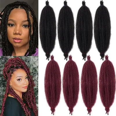 Synthetic Spring Afro Twist Crochet Hair Pre-Separated Marley Braids Hair Extensions for Women Black
