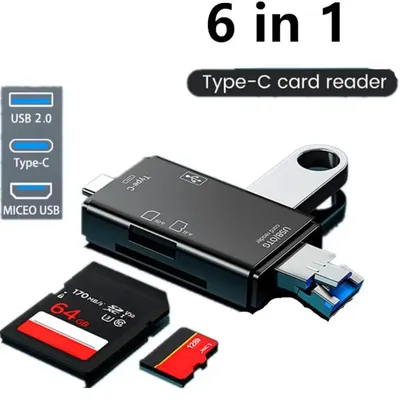 6 in 1 Otg Type C Card Reader Usb 2.0 TF Mirco SD Smart Memory Flash Drive Adapter Micro Mobile