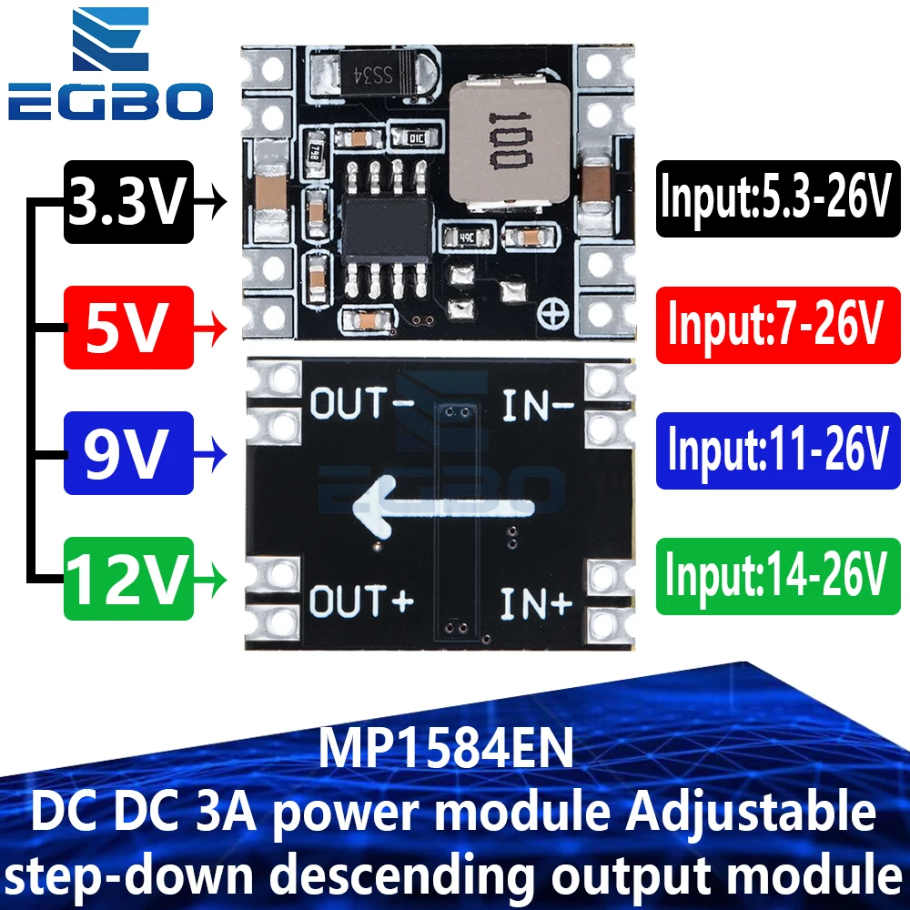 1~5PCS 3.3V 5V 9V 12V power module Adjustable MP1584EN DC DC 3A power step-down descending output module LM2596