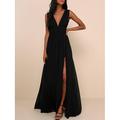 Robe Maxi Femme robe noire Sans Manches Elégant Rétro Vintage Maxi Plissé Dos Nu V Profond Mariage Soirée Noir S M L XL XXL