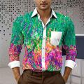 Bloc de couleur Coloré Artistique Station balnéaire Homme Chemise Usage quotidien Sortie Printemps Col rabattu manche longue bleu marine, Bleu, Vert S, M, L Tissu extensible dans les 4 sens Chemise