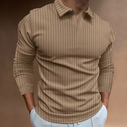 Homme Polo Débardeur Musclé Occasionnel Sortir Col en V manche longue Vêtements de sport Occasionnel Couleur Unie Rayé Simple Printemps Automne Coupe Slim Noir Blanche Jaune Vin Rouge bleu marine