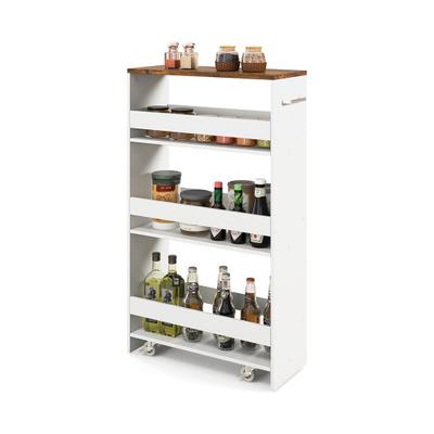 Costway 4-Tier Rolling Storage Cart Slim Kitchen Cart on Wheels with Open Shelves and Handle-Rustic Brown