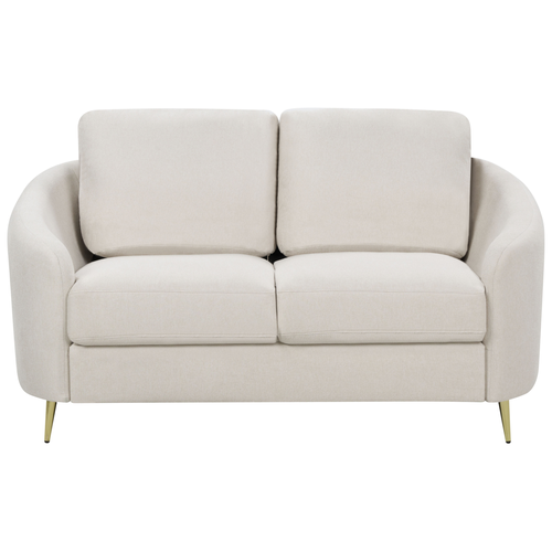 2-Sitzer Sofa Hellbeige Stoffbezug mit Armlehnen Goldenen Metallfüßen Glamourös Modern Wohnzimmer Schlafzimmer Möbel Sitzmöbel