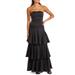 Blissfully Beautiful Strapless Tiered Satin Gown