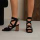 Women's Heels Lace Up Sandals Strappy Sandals Daily Snake Lace-up Chunky Heel Square Toe Vintage Minimalism PU Lace-up Black White Light Pink