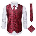 Men's Vest Gilet Wedding Office Career Daily Wear Party / Cocktail Business Modern Contemporary Spring Fall Embroidered Pocket Button-Down Print 95% Cotton Soft Outdoor Comfortable Flower Single