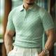 Men's Golf Shirt Knit Polo Business Casual Classic Short Sleeve Fashion Solid Color Button Summer Spring Regular Fit Light Green Golf Shirt