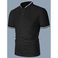 Men's Polo Shirt Golf Shirt Casual Holiday Stand Collar Short Sleeve Fashion Basic Plain Button Summer Regular Fit Dark Brown Dark Red Black White Polo Shirt