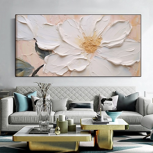 handgemaltes abstraktes Texturblumen-Ölgemälde auf Leinwand, großes handgemachtes Wandbild, minimalistisches grünes Blumenkunst-Ölgemälde, individuelles Gemälde, Boho-Wanddekor, Wohnzimmer Image