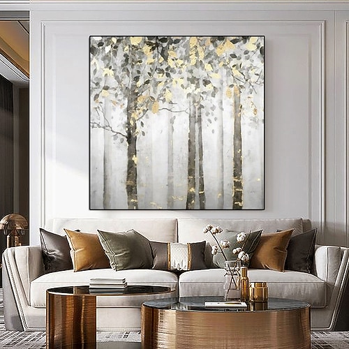 Waldgemälde handgemachte rustikale Wanddekoration braun gold tan weiß Birke Espe Baum Landschaftsmalerei abstrakte Leinwand Panel Struktur Baum Malerei Kunstwerk Fine Art Wanddekoration Image