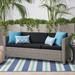 Ebern Designs Abigayle 77" Wide Outdoor Patio Sofa w/ Cushions Wicker/Rattan | 27 H x 77 W x 25.5 D in | Wayfair 67E2FD7C3E994B2CB4E8354FDD978C11