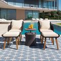 George Oliver 5 Pieces Patio Furniture Chair Sets, Patio Conversation Set w/ Wicker Cool Bar Table, for Balcony | Wayfair