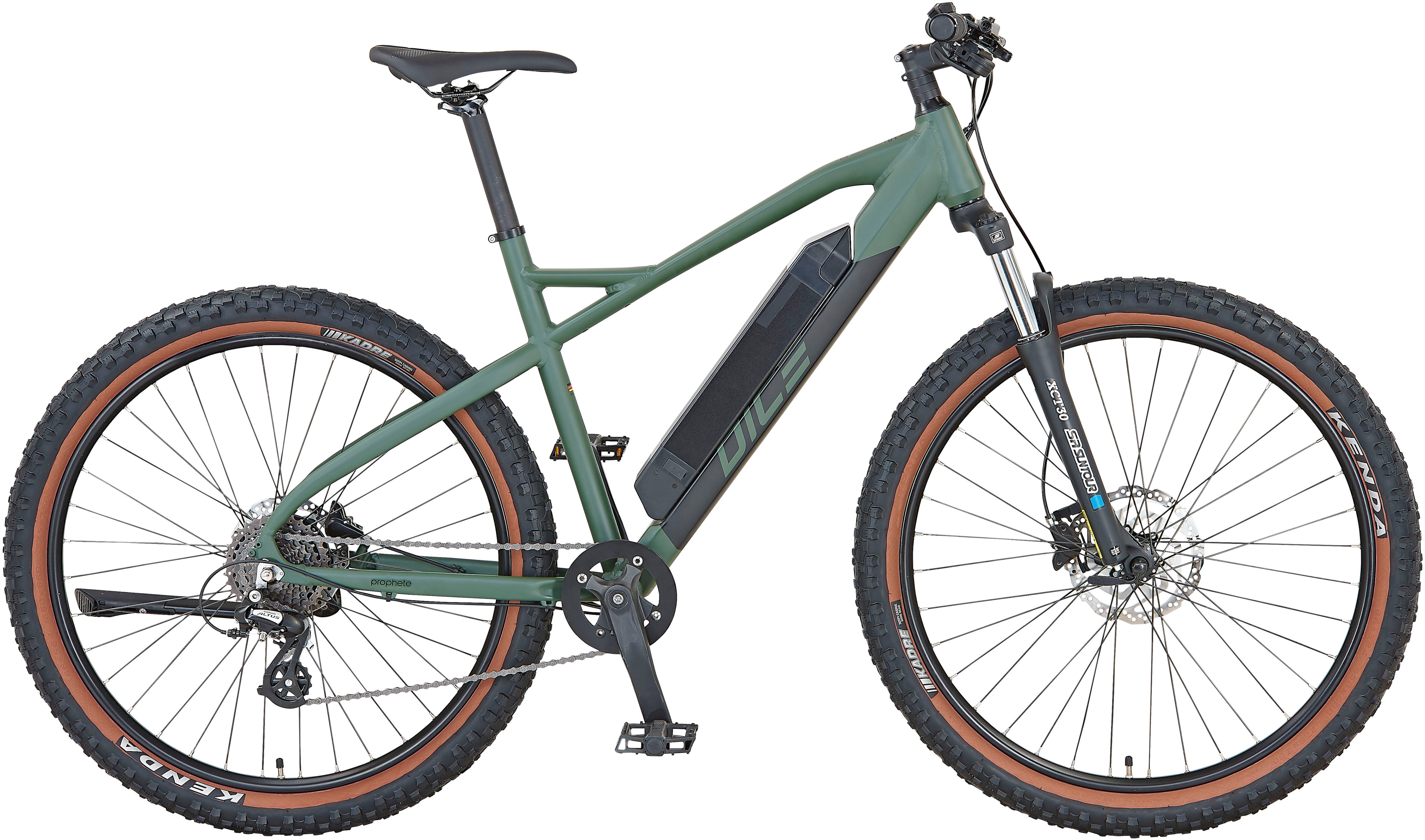 E-Bike PROPHETE "DICE 1.0" Gr. 48, grün (grün, schwarz), Elektrofahrräder, 48cm, 27,5 Zoll (69,85cm), Pedelec, Elektrofahrrad für Damen u. Herren, MTB Image