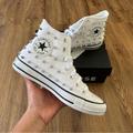 Converse Shoes | Converse Ctas Hi Top White Studded Lace Up Shoes Sneakers Women’s 8 New In Box | Color: Silver/White | Size: 8