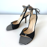 Kate Spade Shoes | Kate Spade Black & White Striped Polka Dot Print Slingback Bow Heels Size 5.5 B | Color: Black/White | Size: 5.5