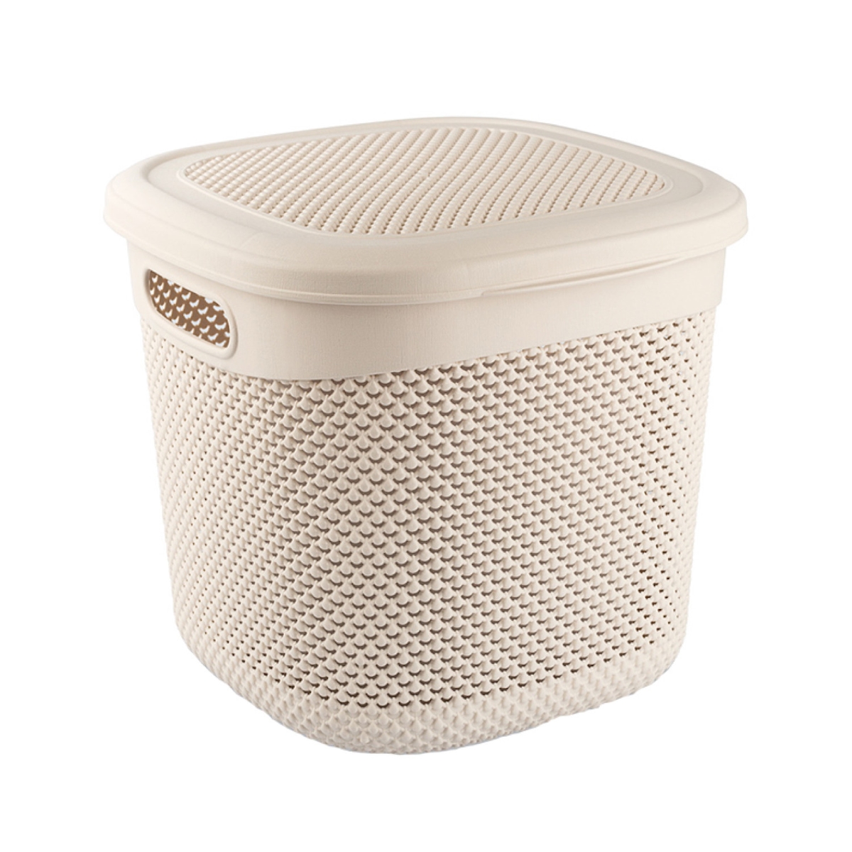 7H SEVEN HOUSE Mittlerer quadratischer Korb mit Deckel, 15 Liter, Beige, 7house Image