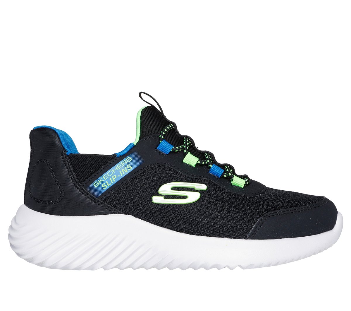 Skechers Boy's Slip-ins: Bounder - Brisk-Burst Sneaker | Size 12.5 | Black/Lime | Synthetic/Textile | Machine Washable