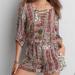 American Eagle Outfitters Pants & Jumpsuits | American Eagle Cream Blue Maroon Long Sleeve Paisley Romper Small | Color: Blue/Cream | Size: S