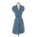 Liz Claiborne Casual Dress - Shirtdress: Blue Print Dresses - Women's Size Small