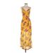 Divided by H&M Cocktail Dress - Maxi Plunge Sleeveless: Yellow Floral Motif Dresses - Women's Size 2