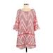 Want and Need Casual Dress - Popover Boatneck Long sleeves: Red Print Dresses - Women's Size Medium