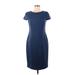 Elie Tahari Casual Dress - Shift Crew Neck Short sleeves: Blue Solid Dresses - Women's Size 6