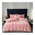 Rabbit Wool Duvet Cover, 4 Pieces Plush Faux Fur Queen Duvet Cover Set, Soft Shaggy Comforter Cover, Zipper Closure, Fuzzy Flannel Duvet Cover With 2 Pillowshams (Color : Pink, Size : 220x240cm-4pc