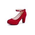 CCAFRET High Heels Spring Women Pumps Flock Sweet Thick High Heels Ankle Strap Female Platform Classic Round Toe Dress Cute Shoes Ladies Footwear (Color : Red, Size : 7)