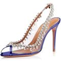 CCAFRET High Heels Women's Stiletto Crystal high-Heeled Shoes Sexy Open Toe Wedding Shoes Spring Rhinestone Dance Women's high-Heeled Shoes (Color : Blue, Size : 6.5)