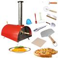 Outdoor Pizza Oven, 13" Wood or Gas Fired Pizza Oven, Portable, Table Top, Portable Wood Pellet Burning with Pizza Stone, Stainless Steel Pizza Maker for Garden, Patio, Courtyard,Red