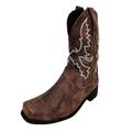 Women's Ankle Boots with Heel - Cowboy Boots Women's Embroidered Western Boots Vintage Western Boots Jeans Cowboy Boots Half Boots Slip On Cowgirl Short Boots Half Height Women's Boots, brown, 8.5 UK