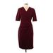 Tahari by ASL Cocktail Dress - Sheath: Burgundy Solid Dresses - New - Women's Size 10