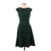 Vince Camuto Casual Dress - Fit & Flare: Teal Jacquard Dresses - Women's Size 6